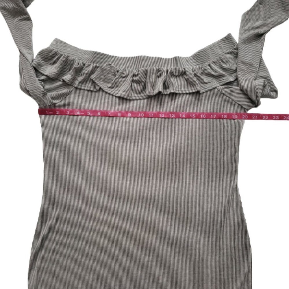 Pink Blush Pinstriped Off Shoulder Ruffle Accent Maternity Dress Charcoal XL NWT - Picture 10 of 15
